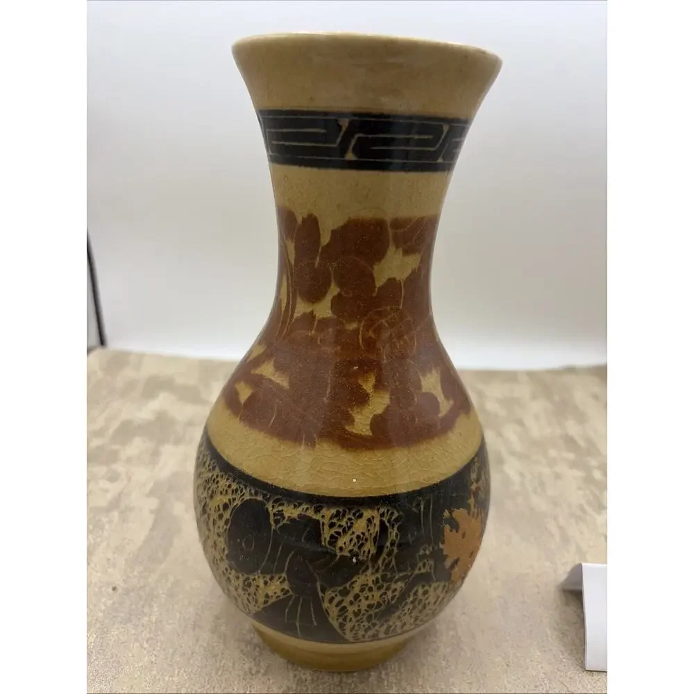 Vintage Art Pottery Floral Mexican Folk Art Vase 9” Tall